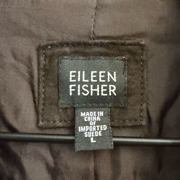 Eileen Fisher Size Large Chocolate Brown Open Front Goat Suede Blazer Jacket - Picture 14 of 15